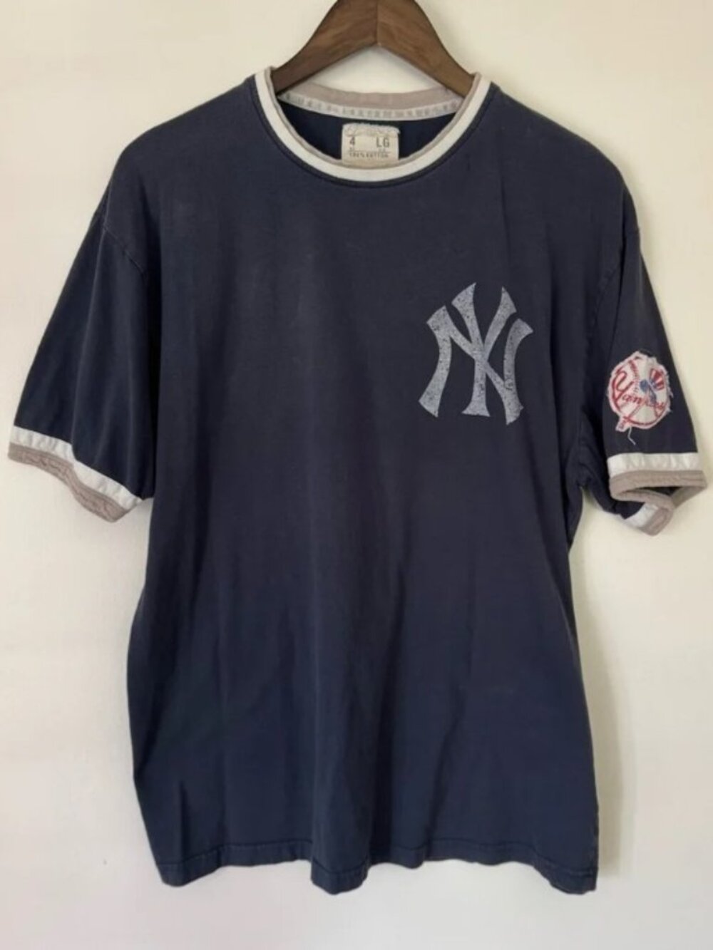 Vintage New York Yankees MLB Jersey Style Ringer T-Shirt Large